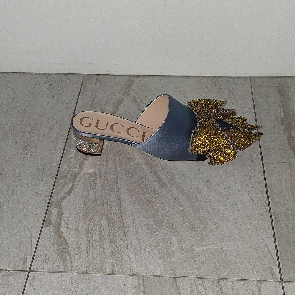 Gucci Women's Blue and Gold Embellished Mules - Picture 2 of 8